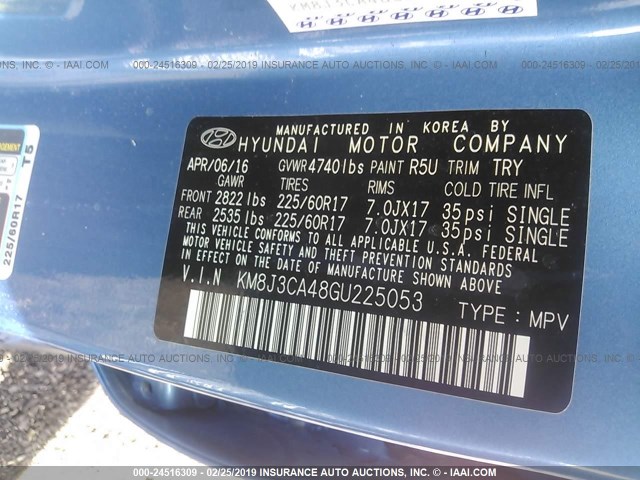 KM8J3CA48GU225053 - 2016 HYUNDAI TUCSON LIMITED/SPORT AND ECO/SE BLUE photo 9