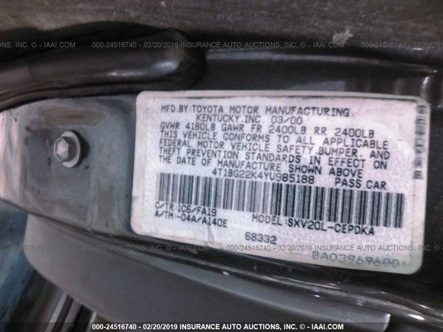 4T1BG22K4YU985188 - 2000 TOYOTA CAMRY CE/LE/XLE GREEN photo 9