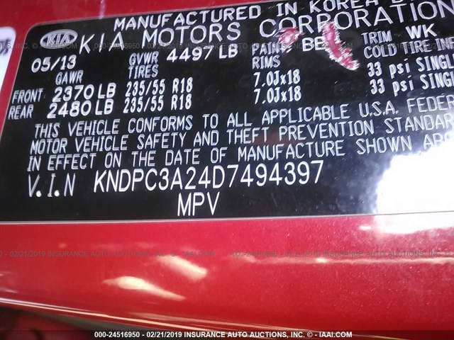 KNDPC3A24D7494397 - 2013 KIA SPORTAGE EX RED photo 9