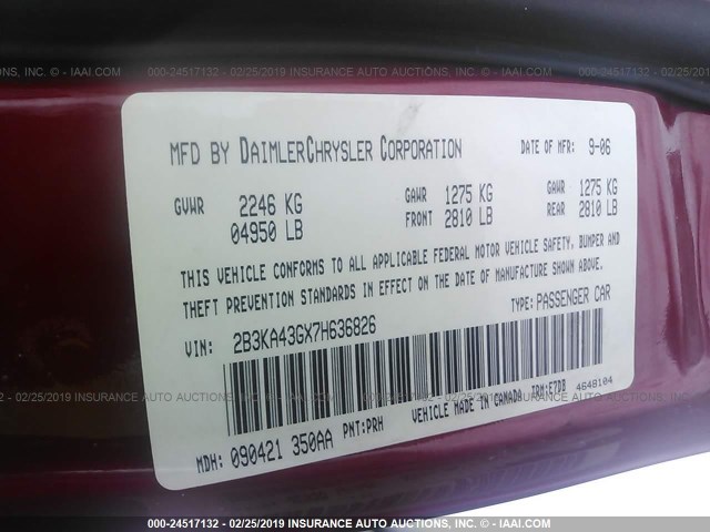 2B3KA43GX7H636826 - 2007 DODGE CHARGER SE/SXT RED photo 9