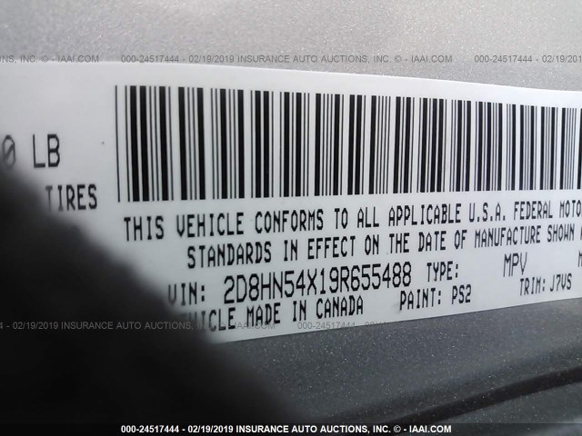 2D8HN54X19R655488 - 2009 DODGE GRAND CARAVAN SXT SILVER photo 9