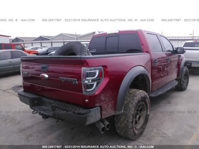 1FTFW1R62EFB76347 - 2014 FORD F150 SVT RAPTOR RED photo 4