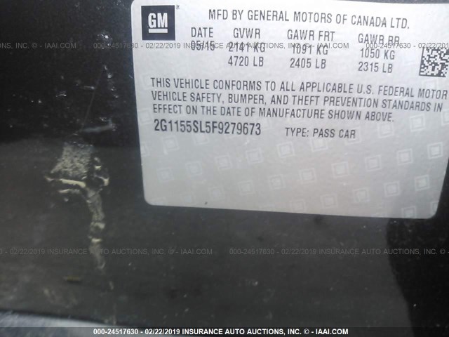 2G1155SL5F9279673 - 2015 CHEVROLET IMPALA LTZ GRAY photo 9