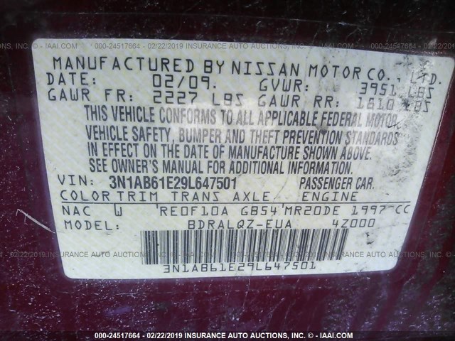 3N1AB61E29L647501 - 2009 NISSAN SENTRA 2.0/2.0S/2.0SL RED photo 9