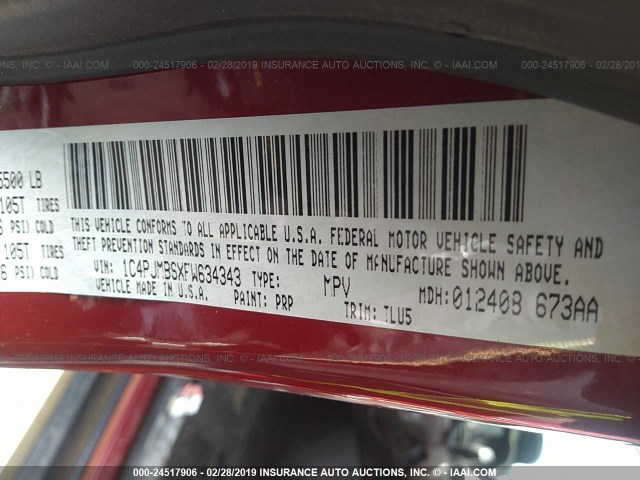 1C4PJMBSXFW634343 - 2015 JEEP CHEROKEE TRAILHAWK 红色 照片 9