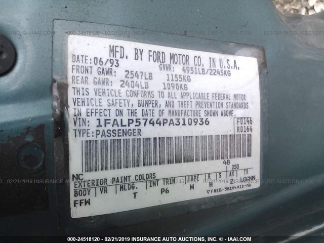 1FALP5744PA310936 - 1993 FORD TAURUS GL Light Blue photo 8