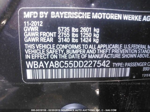 WBAYA8C55DD227542 - 2013 BMW 750 I GRAY photo 9