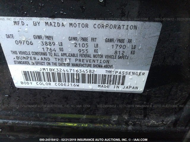 JM1BK324471634582 - 2007 MAZDA 3 S BLACK photo 9