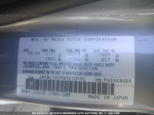 JM1BL1H59A1210193 - 2010 MAZDA 3 S SILVER photo 9