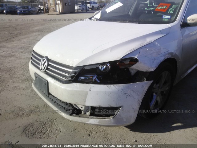 1VWBP7A36DC107173 - 2013 VOLKSWAGEN PASSAT SE WHITE photo 6