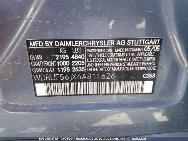 WDBUF56JX6A811626 - 2006 MERCEDES-BENZ E 350 BLUE photo 9