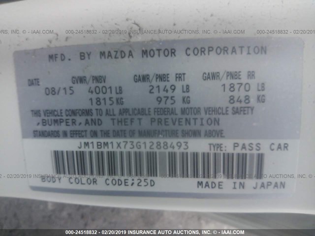 JM1BM1X73G1288493 - 2016 MAZDA 3 GRAND TOURING WHITE photo 9