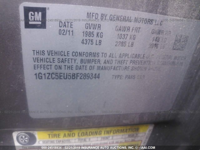 1G1ZC5EU5BF289344 - 2011 CHEVROLET MALIBU 1LT 棕色 照片 9