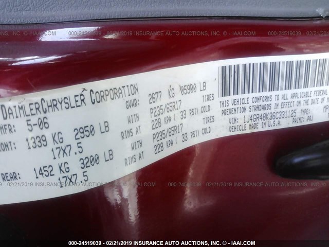 1J4GR48K36C331125 - 2006 JEEP GRAND CHEROKEE LAREDO/COLUMBIA/FREEDOM 红色 照片 9