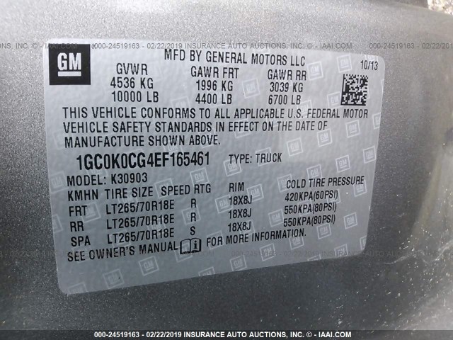 1GC0K0CG4EF165461 - 2014 CHEVROLET SILVERADO K3500 LT Pewter photo 9