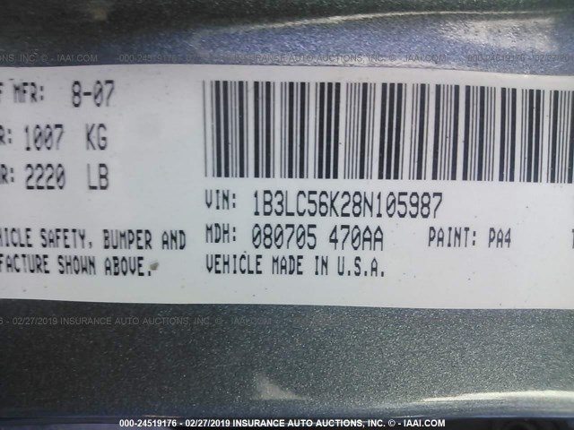 1B3LC56K28N105987 - 2008 DODGE AVENGER SXT BLUE photo 9