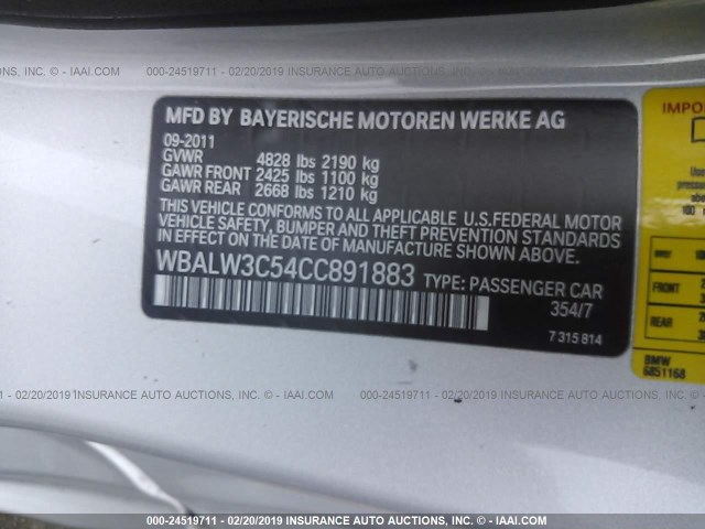 WBALW3C54CC891883 - 2012 BMW 640 I SILVER photo 9