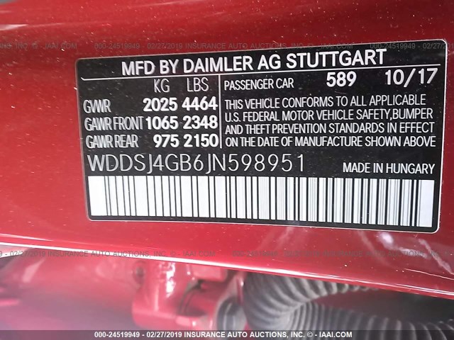 WDDSJ4GB6JN598951 - 2018 MERCEDES-BENZ CLA 250 4MATIC RED photo 9