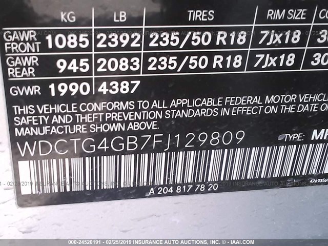 WDCTG4GB7FJ129809 - 2015 MERCEDES-BENZ GLA 250 4MATIC SILVER photo 9