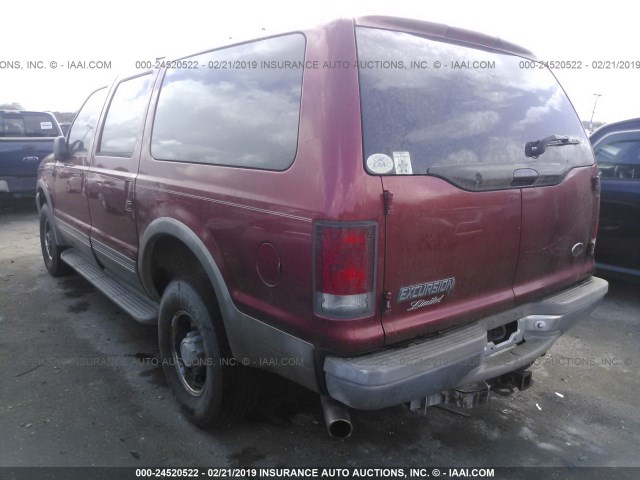 1FMNU43S4YEA05209 - 2000 FORD EXCURSION LIMITED RED photo 3
