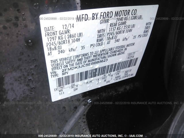 2FMDK3JC5EBB85623 - 2014 FORD EDGE SEL BLACK photo 9