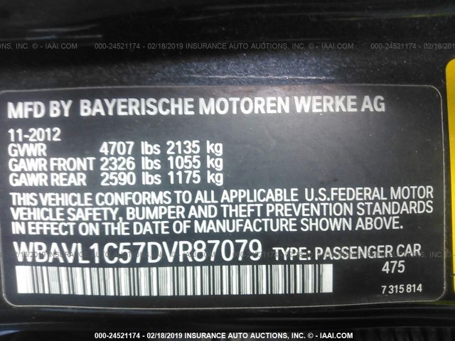 WBAVL1C57DVR87079 - 2013 BMW X1 XDRIVE28I BLACK photo 9