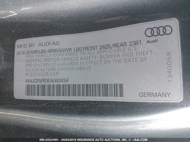 WAUCFAFR3EA062434 - 2014 AUDI A5 PREMIUM GRAY photo 9