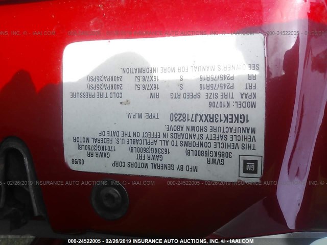 1GKEK13RXXJ718230 - 1999 GMC YUKON RED photo 9