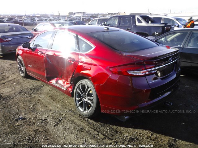 3FA6P0LU0JR286959 - 2018 FORD FUSION SE HYBRID RED photo 3