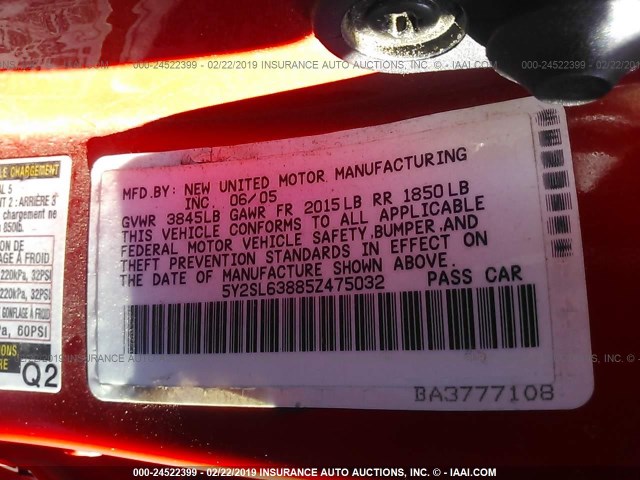 5Y2SL63885Z475032 - 2005 PONTIAC VIBE RED photo 9