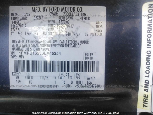 1FMPU16536LA45254 - 2006 FORD EXPEDITION XLT BLUE photo 9