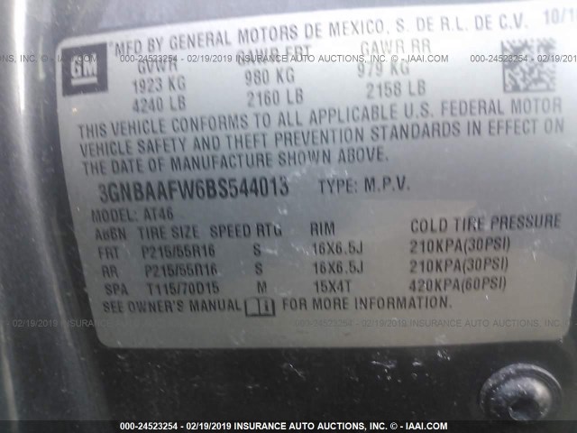 3GNBAAFW6BS544013 - 2011 CHEVROLET HHR LS Сұр фото 9