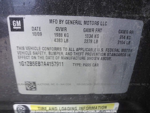 1G1ZB5EB7A4157911 - 2010 CHEVROLET MALIBU LS GRAY photo 9