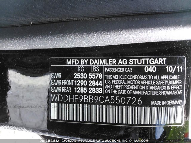 WDDHF9BB9CA550726 - 2012 MERCEDES-BENZ E 550 4MATIC BLACK photo 9