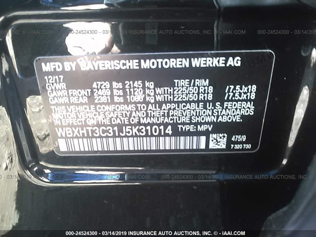 WBXHT3C31J5K31014 - 2018 BMW X1 XDRIVE28I BLACK photo 9