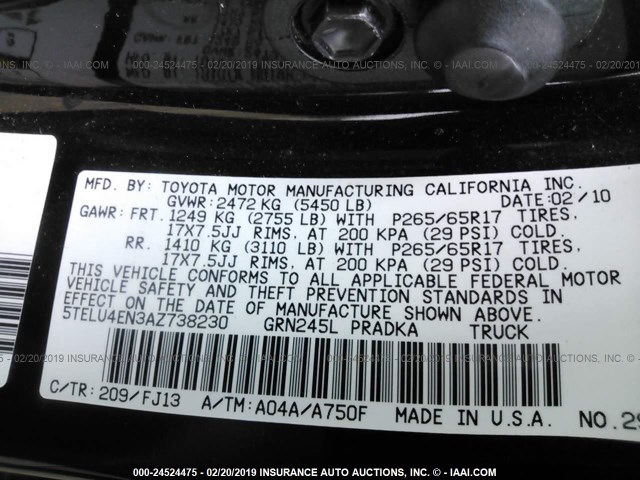 5TELU4EN3AZ738230 - 2010 TOYOTA TACOMA DOUBLE CAB 黑色 照片 9