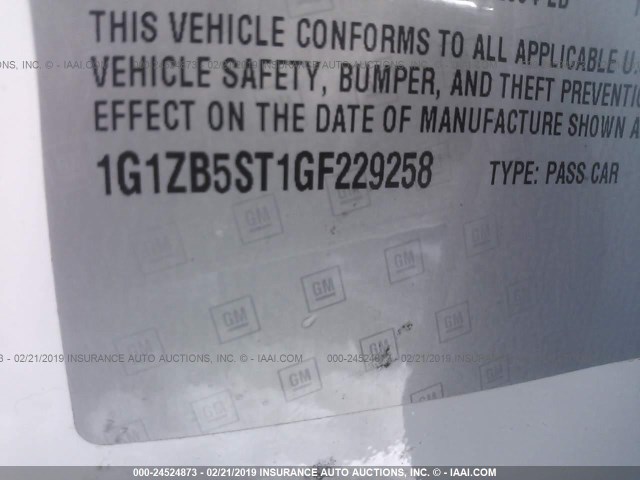 1G1ZB5ST1GF229258 - 2016 CHEVROLET MALIBU LS WHITE photo 9