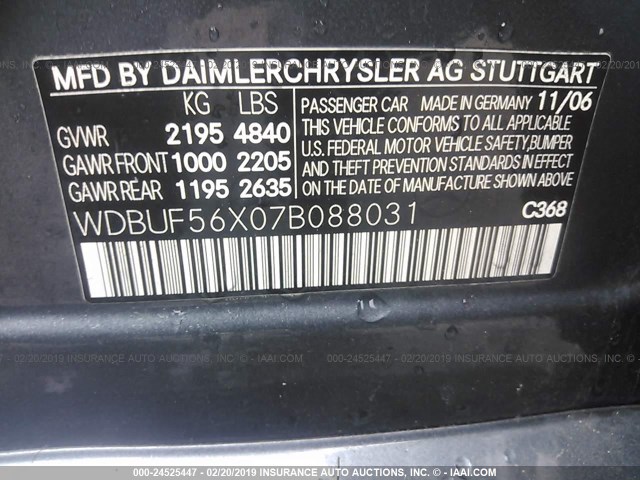 WDBUF56X07B088031 - 2007 MERCEDES-BENZ E 350 GRAY photo 9