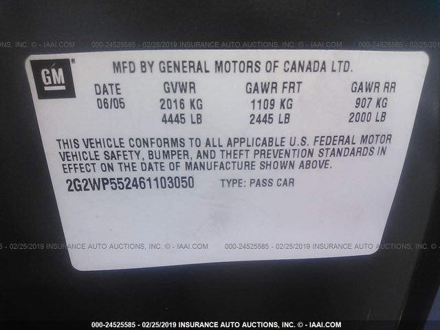2G2WP552461103050 - 2006 PONTIAC GRAND PRIX BLUE photo 9
