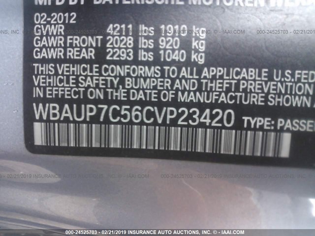 WBAUP7C56CVP23420 - 2012 BMW 128 I Light Blue photo 9