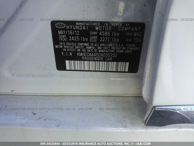 KMHEC4A45CA035732 - 2012 HYUNDAI SONATA HYBRID WHITE photo 9