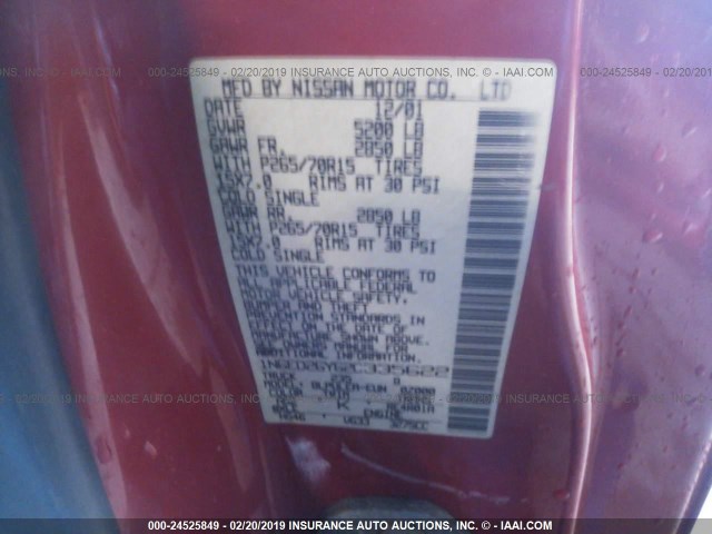 1N6ED26Y62C335622 - 2002 NISSAN FRONTIER KING CAB XE/KING CAB SE RED photo 9