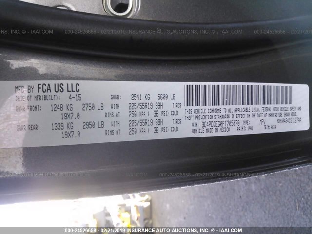 3C4PDDEG0FT705070 - 2015 DODGE JOURNEY R/T GRAY photo 9