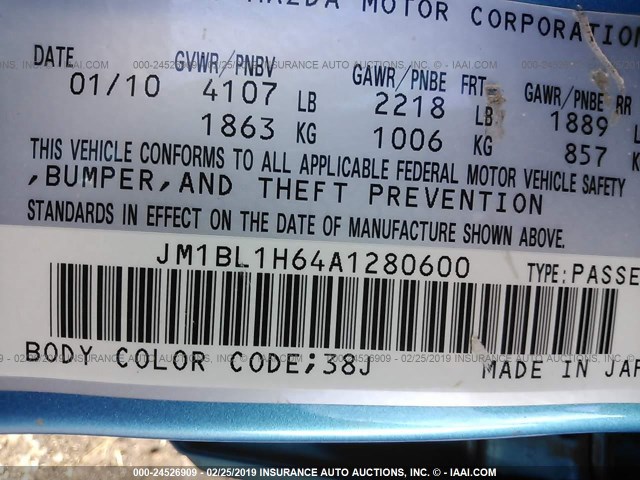 JM1BL1H64A1280600 - 2010 MAZDA 3 S BLUE photo 9