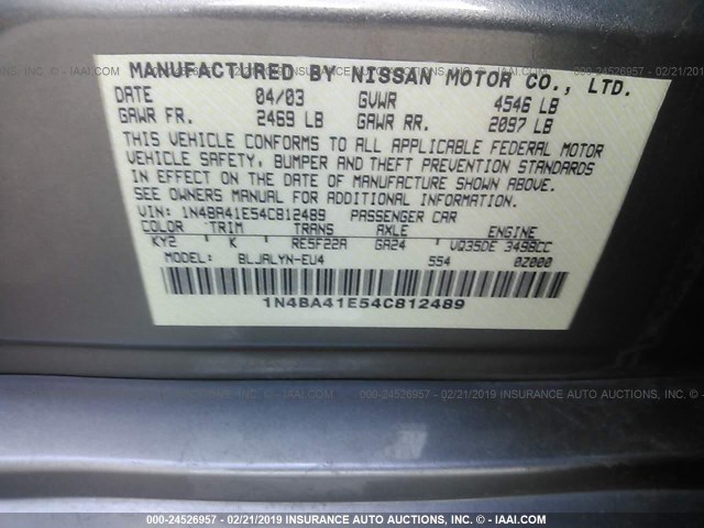 1N4BA41E54C812489 - 2004 NISSAN MAXIMA SE/SL Champagne photo 9