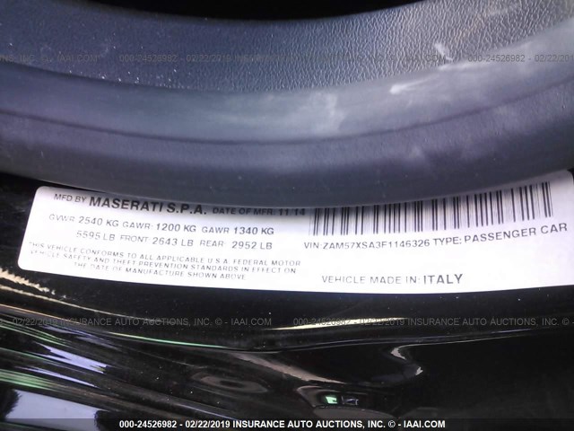 ZAM57XSA3F1146326 - 2015 MASERATI GHIBLI BLACK photo 9