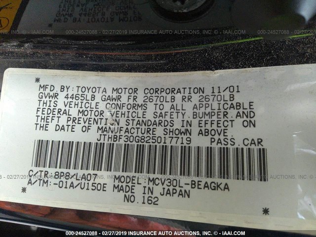 JTHBF30G825017719 - 2002 LEXUS ES 300 BLUE photo 9