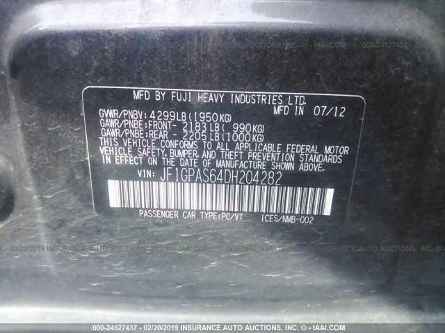 JF1GPAS64DH204282 - 2013 SUBARU IMPREZA SPORT LIMITED GRAY photo 9