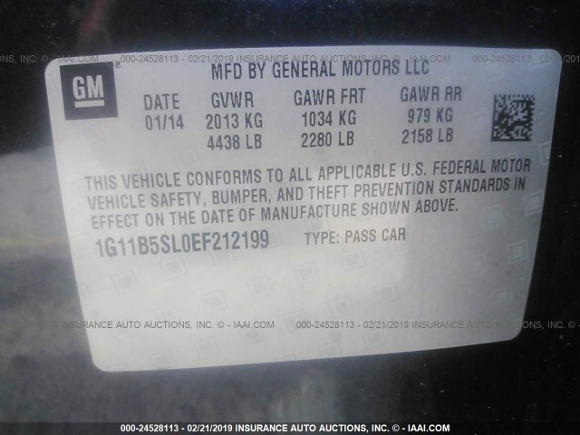 1G11B5SL0EF212199 - 2014 CHEVROLET MALIBU LS BLACK photo 9