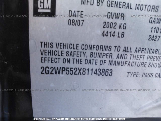 2G2WP552X81143863 - 2008 PONTIAC GRAND PRIX 黑色 照片 9